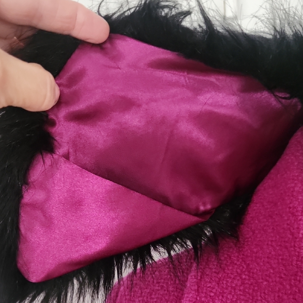 Bagatelle Fuchsia Double-Breasted Pea Coat with Removeable Black Faux Fur Collar - Picture 11 of 13